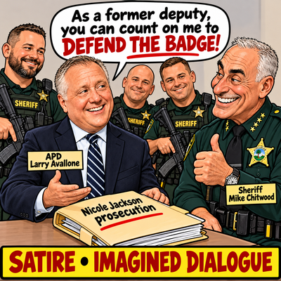 Satirical illustration concerning Larry Avallone