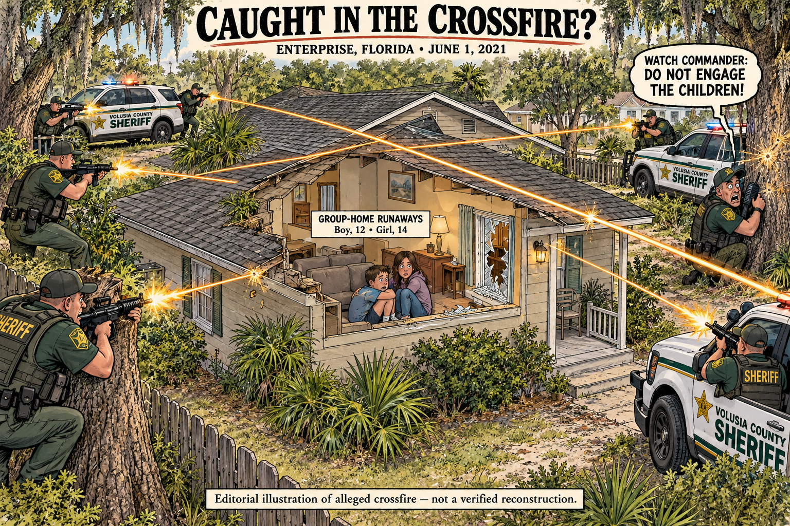 Caught in the Crossfire — illustration accompanying the Nicole Jackson editorial