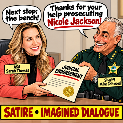 Satirical illustration concerning Sarah Thomas
